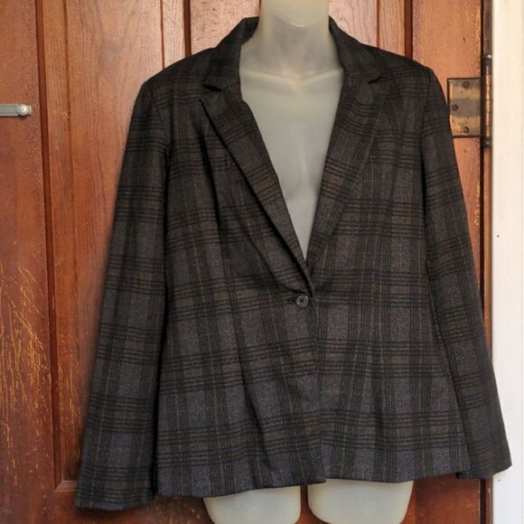 Nanette Lepore Charcoal Grey Plaid Blazer Sz 6 - Picture 1 of 8